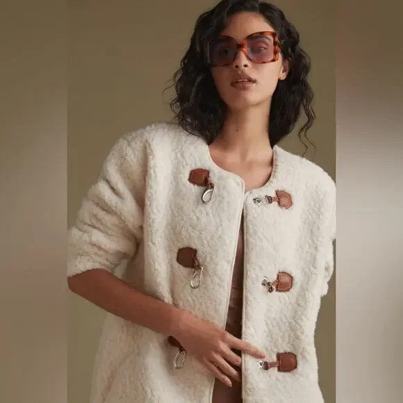 7 FOR ALL MANKIND Cozy Toggle Front Sherpa Teddy Jacket Size S - Picture 3 of 13